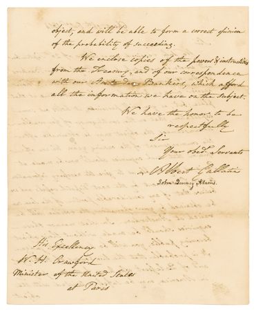 Lot #13 John Quincy Adams and Albert Gallatin Letter Signed with Loan Document Archive - Image 2