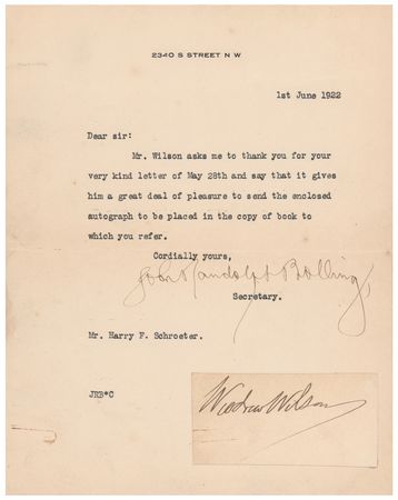 Lot #126 Woodrow Wilson Signature - Image 1
