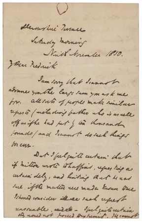 Lot #468. Charles Dickens: Dickens refuses a loan to his brother: "All sorts of people make similar requests (including father who is as well off as if he had put by ten thousand pounds) and I cannot do such things forever"