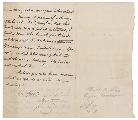 Lot #468 Charles Dickens: Dickens refuses a loan to his brother: 