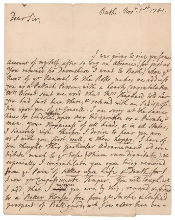 Lot #477 Alexander Pope: Handwritten letter by Alexander Pope, congratulating Judge Fortescue on 