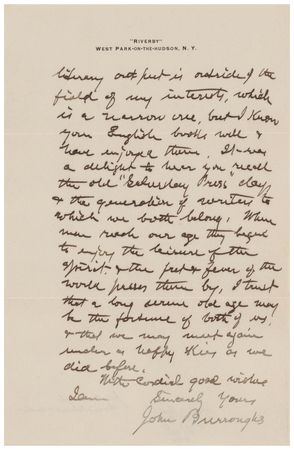 Lot #490 John Burroughs Autograph Letter Signed - Image 3