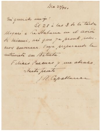 Lot #874 Jose Raul Capablanca Autograph Letter Signed - Image 1