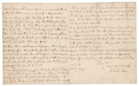 Lot #174 David Hume: Rare handwritten letter in which Hume comments on Parliamentary elections, the siege in Holland, and his idea 