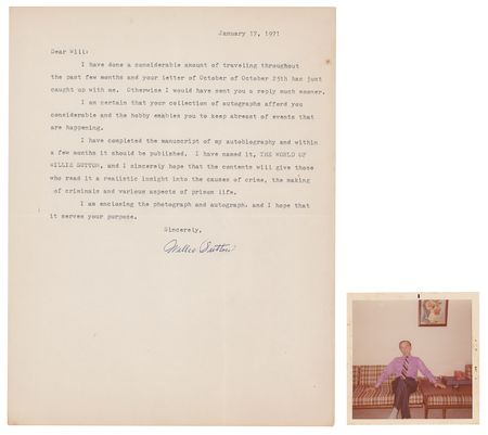 Lot #302 Willie Sutton Signed Photograph and Typed Letter Signed - Image 1