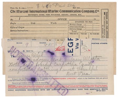 Lot #194 Titanic: Albert and Vera Dick Marconigram - Image 1