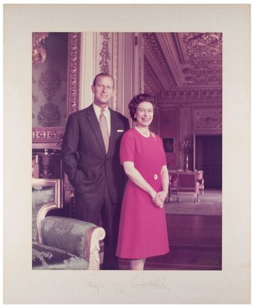 Lot #193 Queen Elizabeth II and Prince Philip Signed Oversized Photograph - Image 1
