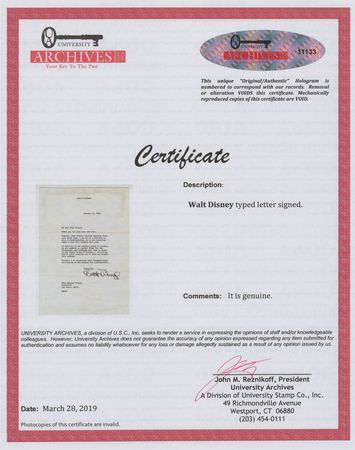 Lot #457 Walt Disney Typed Letter Signed - Image 2