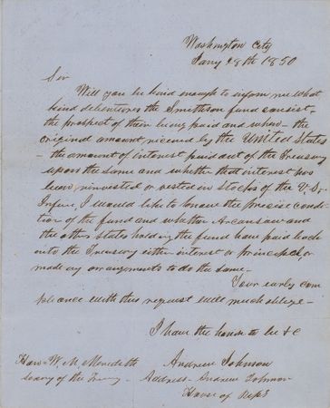 Lot #31 Andrew Johnson: Handwritten letter from