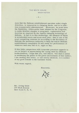 Lot #46 Dwight D. Eisenhower Typed Letter Signed as President - Image 2
