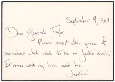 Lot #8012 John F. Kennedy Oval Office Scrimshaw with Autograph Letter Signed by Jacqueline Kennedy - Image 8