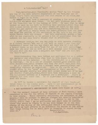 Lot #8006 Bat Masterson Autograph Letter Signed on Hand-Annotated Manuscript - Image 2