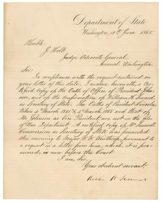 Lot #8004 William H. Seward Letter Signed for