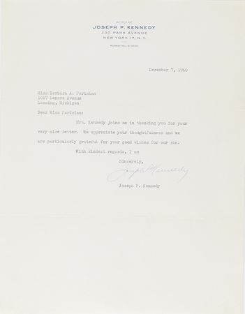 Lot #287 Kennedy Family: One month after JFK's election: 