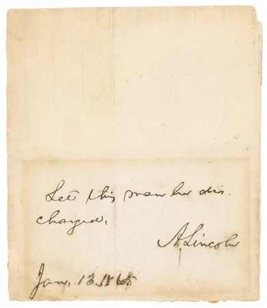 Lot #33 Abraham Lincoln Autograph Endorsement Signed as President - Image 1