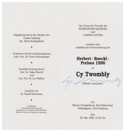 Lot #519 Cy Twombly Signed Brochure - Image 1