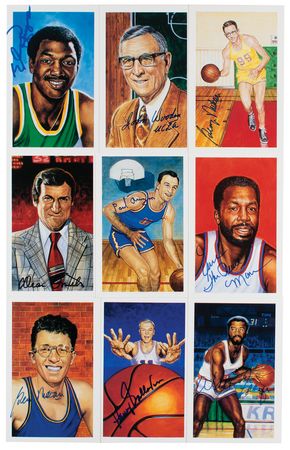 Lot #897 Basketball Hall of Fame (21) Signed Center Court Art Cards - Image 1