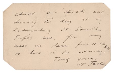 Lot #172 Nikola Tesla: Tesla sends a handwritten