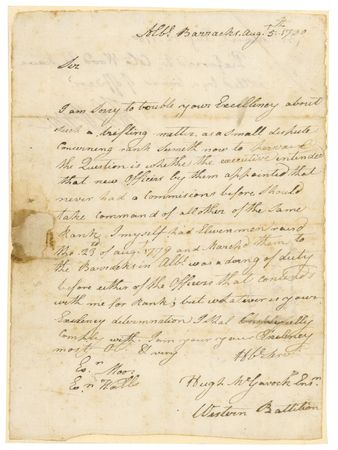 Lot #5 Thomas Jefferson: Amidst the Revolution, Jefferson refers a rank dispute to 