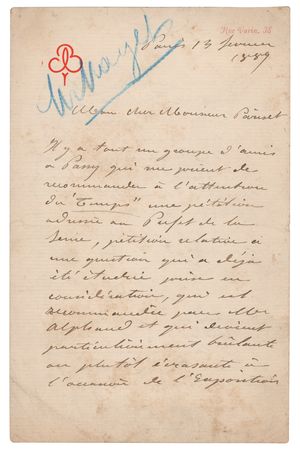 Lot #504 Frederic Auguste Bartholdi Autograph Letter Signed - Image 1
