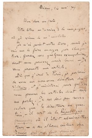 Lot #608 Emile Zola Autograph Letter Signed - Image 1