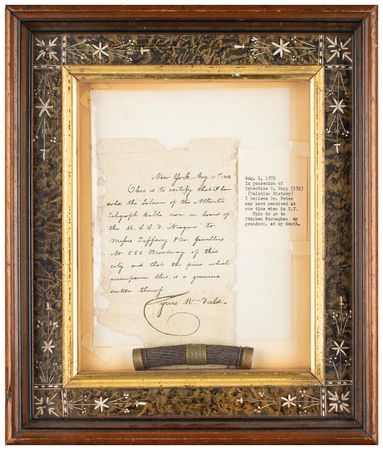 Lot #250 Cyrus W. Field: Transatlantic Cable Relic by Tiffany's: Segment of the first transatlantic telegraph line, as presented by Tiffany's - Image 1