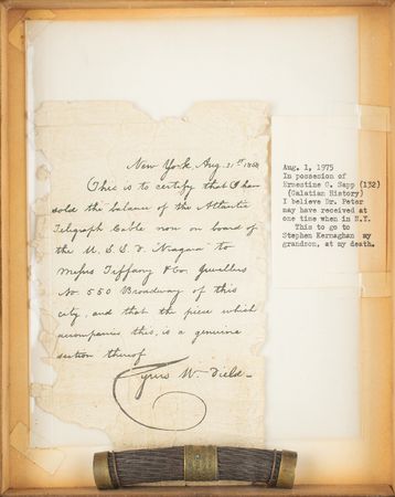 Lot #250 Cyrus W. Field: Transatlantic Cable Relic by Tiffany's: Segment of the first transatlantic telegraph line, as presented by Tiffany's - Image 2