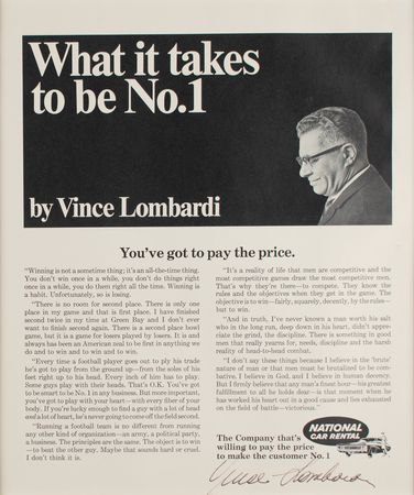 Lot #878 Vince Lombardi Signed Advertisement - Image 1