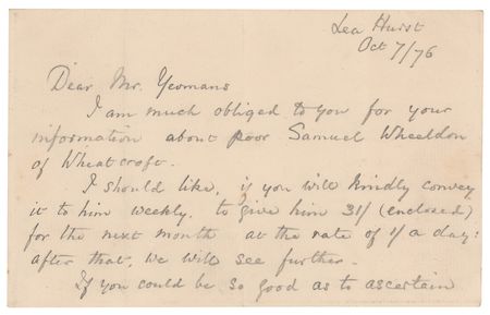 Lot #157 Florence Nightingale: Nightingale provides for a terminal cancer patient: 