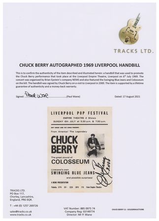 Lot #689 Chuck Berry Signed Handbill - Image 2