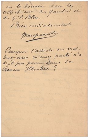 Lot #544 Guy de Maupassant Autograph Letter Signed - Image 3
