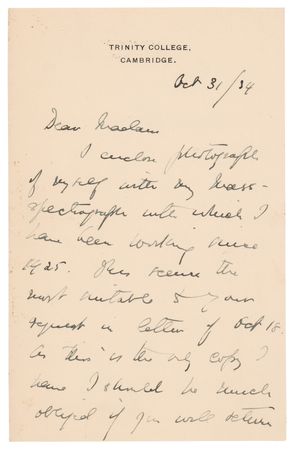 Lot #217 Francis William Aston Autograph Letter Signed - Image 1
