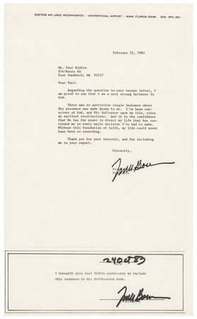 Lot #461 Frank Borman: A confirmation of faith from the Apollo 8 CDR?