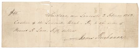 Lot #30 James Buchanan and Harriet Lane Autograph Check Signed - Image 1