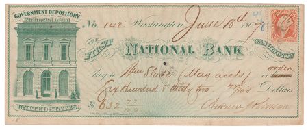 Lot #35 Andrew Johnson Signed Check as President