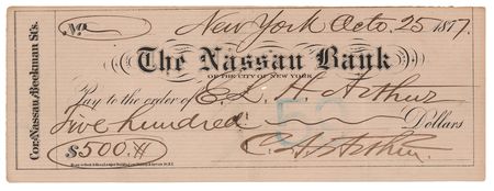 Lot #41 Chester A. Arthur and Nell Arthur Signed Check - Image 1