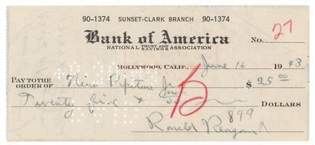 Lot #77 Ronald Reagan Signed Check