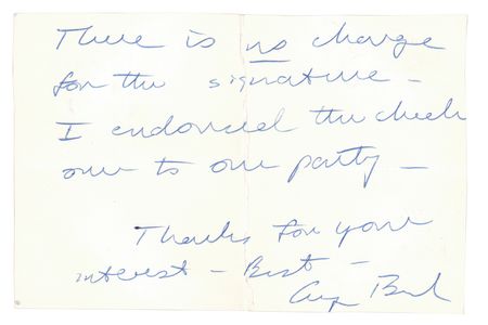 Lot #79 George Bush: As chairman, Bush signs over a check 