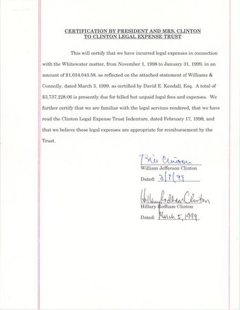 Lot #80 Bill and Hillary Clinton Document Signed as President and First Lady - Image 1