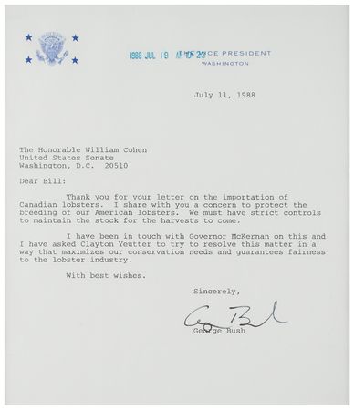 Lot #88 George Bush: To a Maine senator—