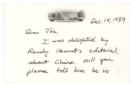 Lot #78 George Bush: President Bush salutes a Hearst editorial about the Tiananmen Square protests?