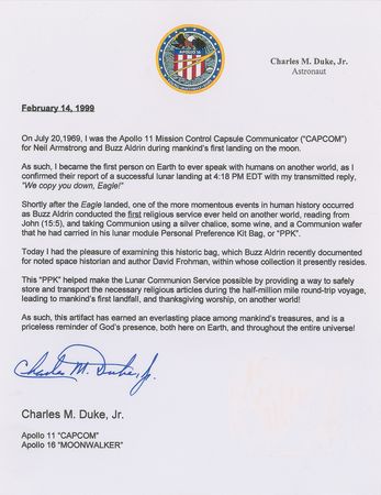 Lot #3201 Buzz Aldrin's Apollo 11 Lunar Flown Communion Personal Preference Kit - Image 8