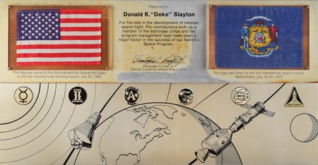 Lot #3220 Deke Slayton's Apollo 11 and Apollo-Soyuz Flown Flag Display - Image 1