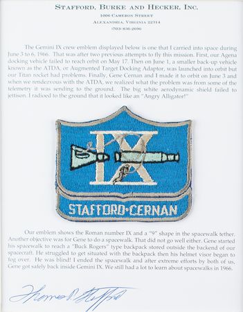 Lot #3080 Tom Stafford's Gemini 9 Flown Patch with Signed Photograph - Image 3