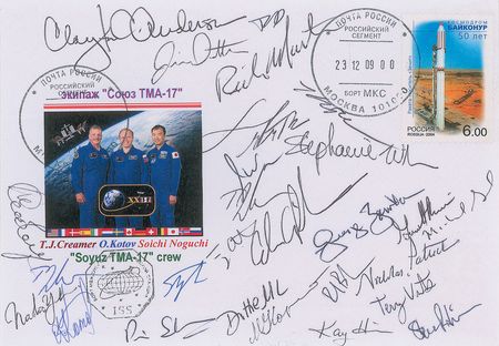 Lot #3604 Soyuz TMA-17 Signed Flown Cover - Image 1