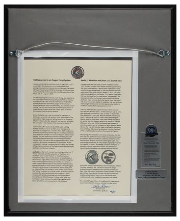 Lot #3377 Dave Scott's Apollo 15 Lunar Landed Flag and Lunar Orbited Metal Robbins Medallion Display - Image 2