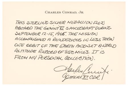 Lot #3067 Charles Conrad's Gemini 11 Flown Fliteline Medallion - Image 4