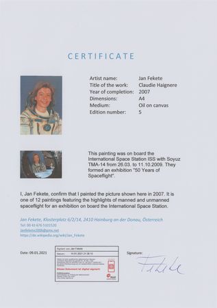 Lot #3675 Soyuz TMA-14/ISS Flown Painting by Jan Fekete: Claudie Haignere - Image 2