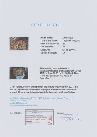 Lot #3676 Soyuz TMA-14/ISS Flown Painting by Jan Fekete: Toyohiro Akiyama - Image 2