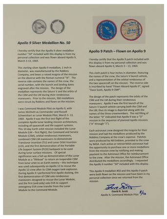 Lot #3163 Apollo 9 Flown Robbins Medallion and Patch Display from the Collection of Dave Scott - Image 5